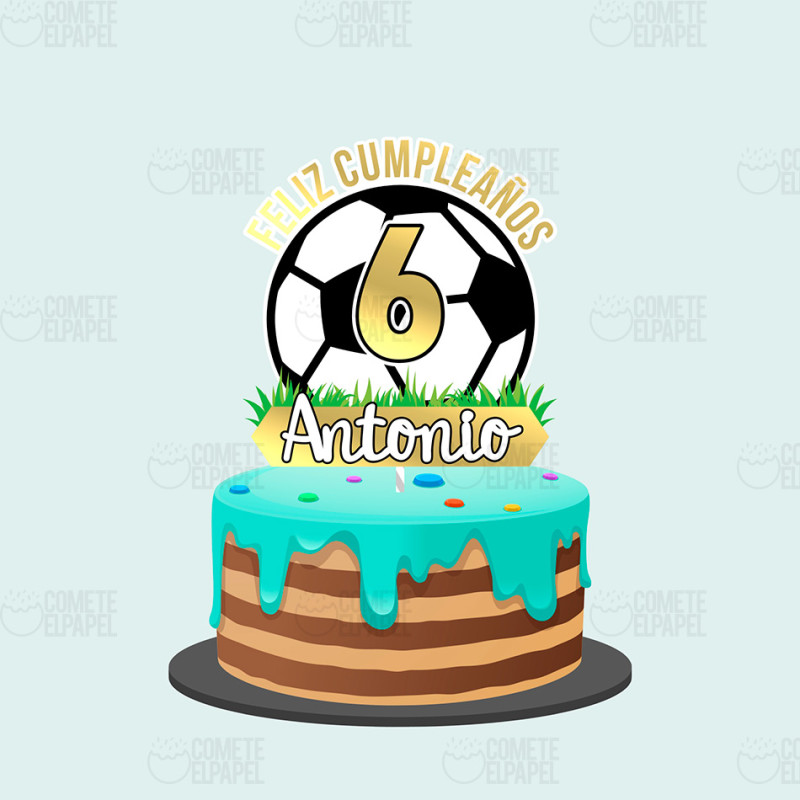 Topper tarta fútbol dorado