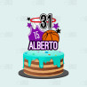 Topper tarta baloncesto morado