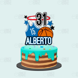 Topper tarta baloncesto azul