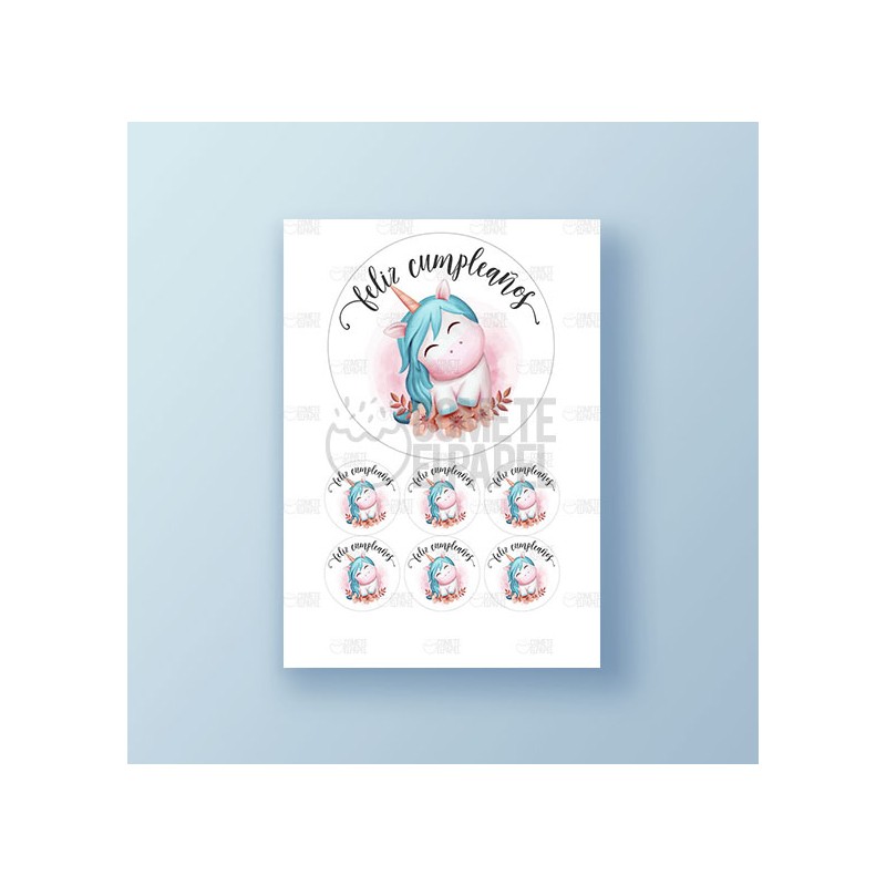 Papel de azúcar tarta Cumpleaños Unicornio
