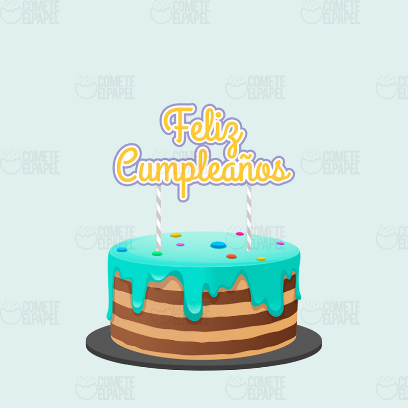 Topper tarta Feliz Cumpleaños Morado