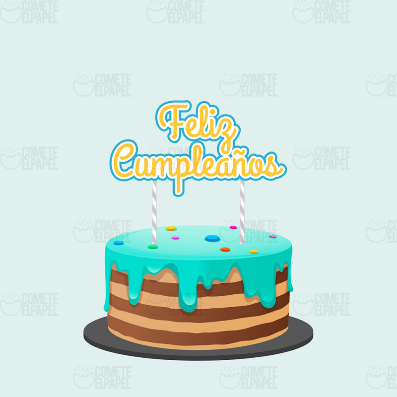Topper tarta Feliz Cumpleaños Azul