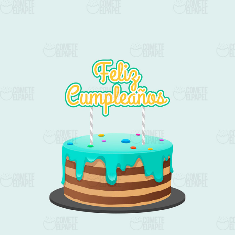 Topper tarta Feliz Cumpleaños Verde